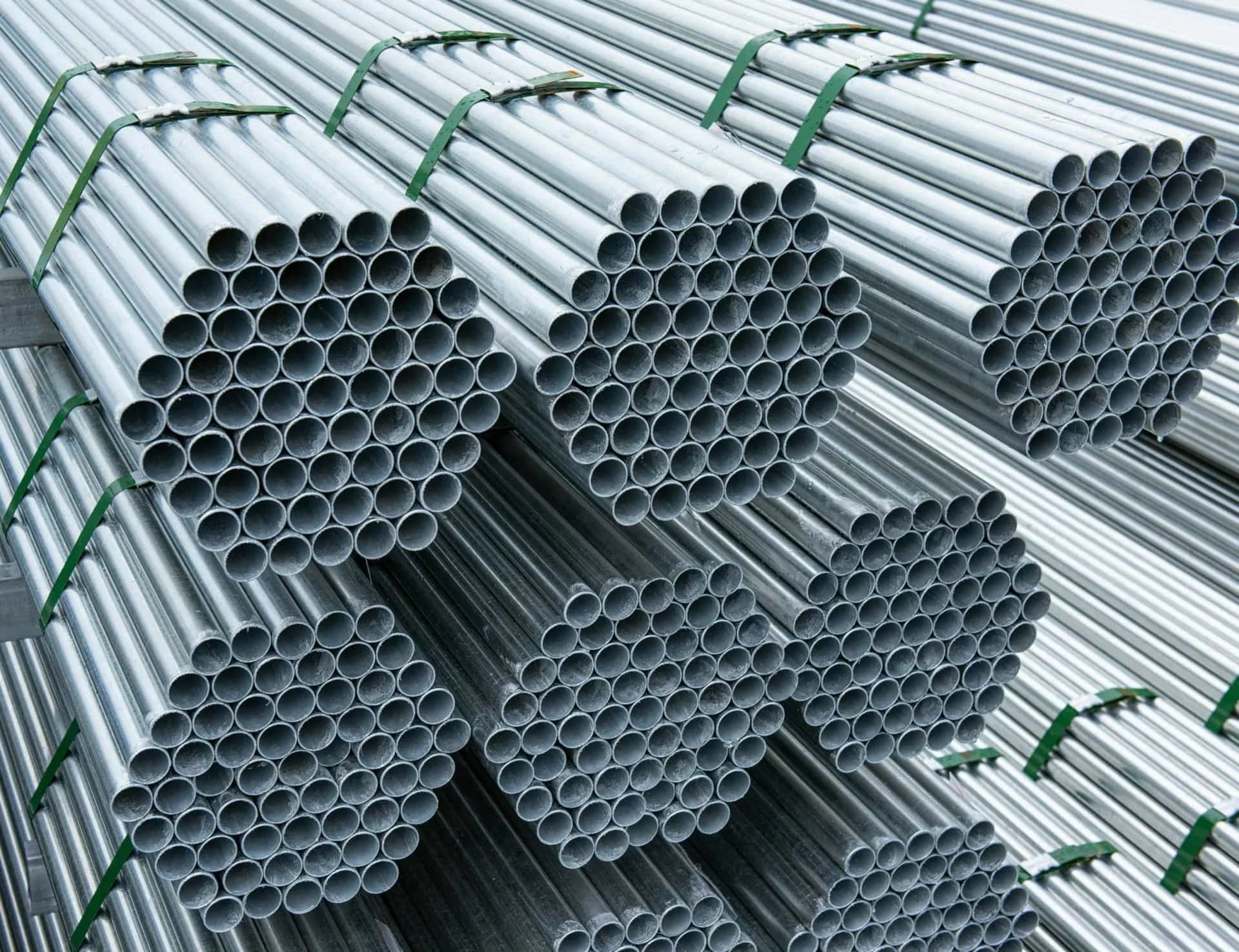 Bundles of galvanised steel pipes