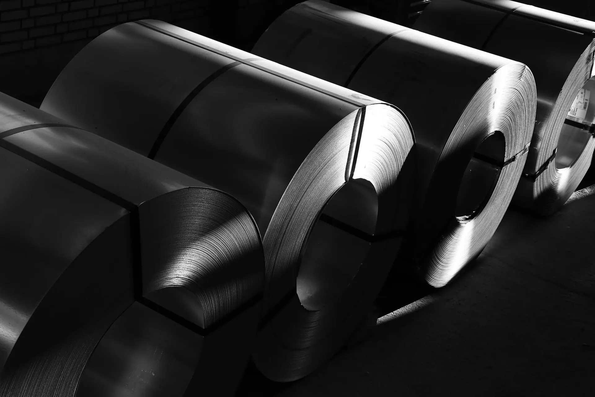 Close-up of rolled steel coils