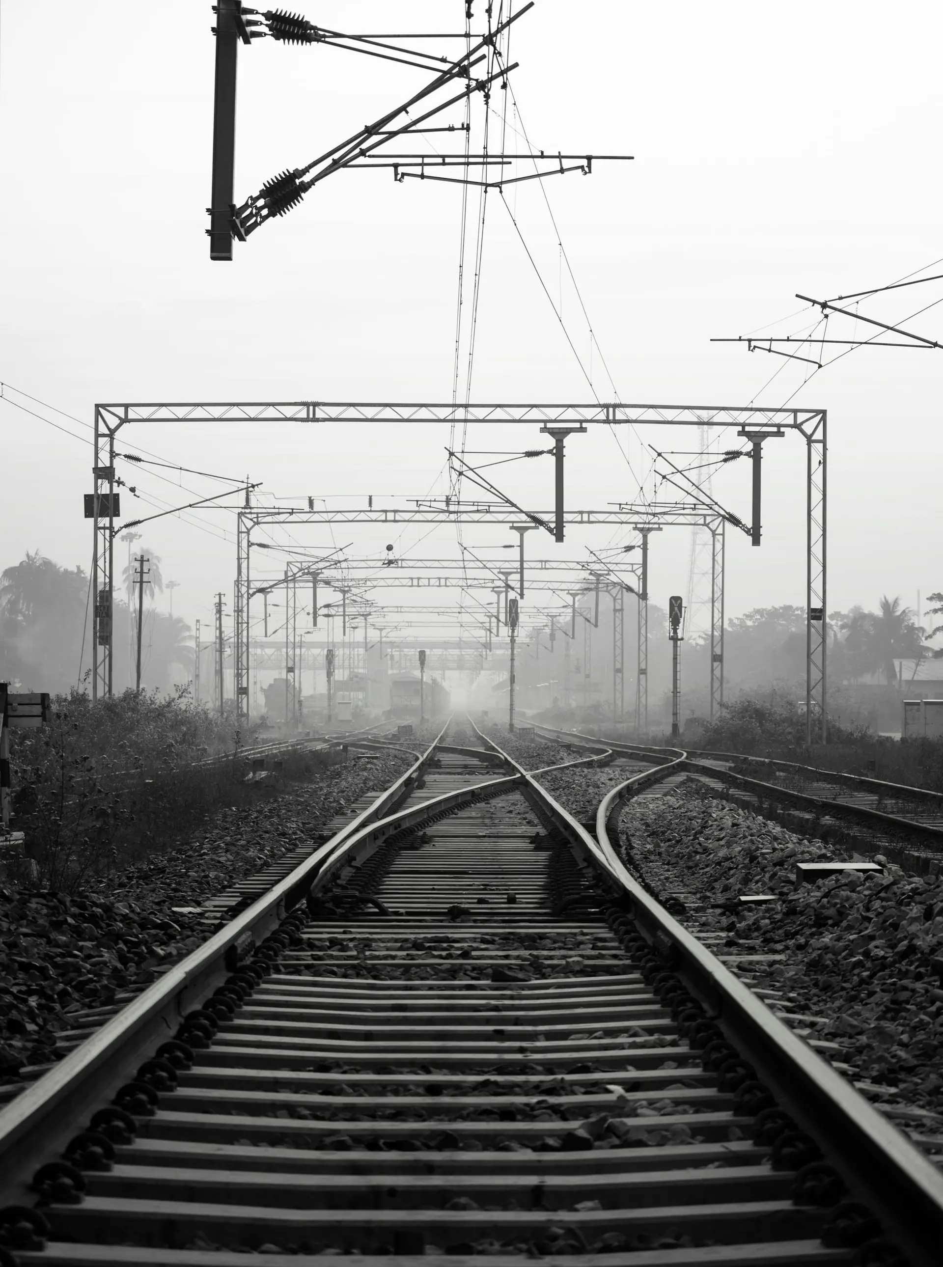 Railway tracks with overhead electrification in India