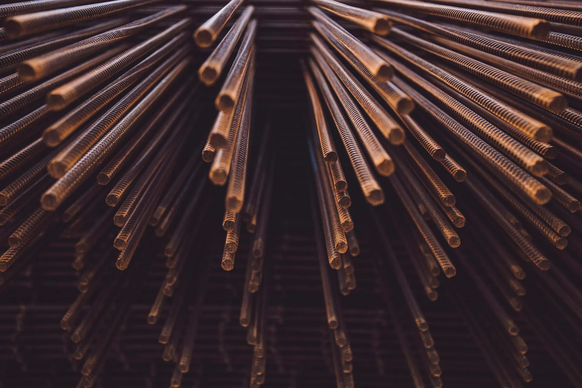 Steel rods arranged in a dense bundle