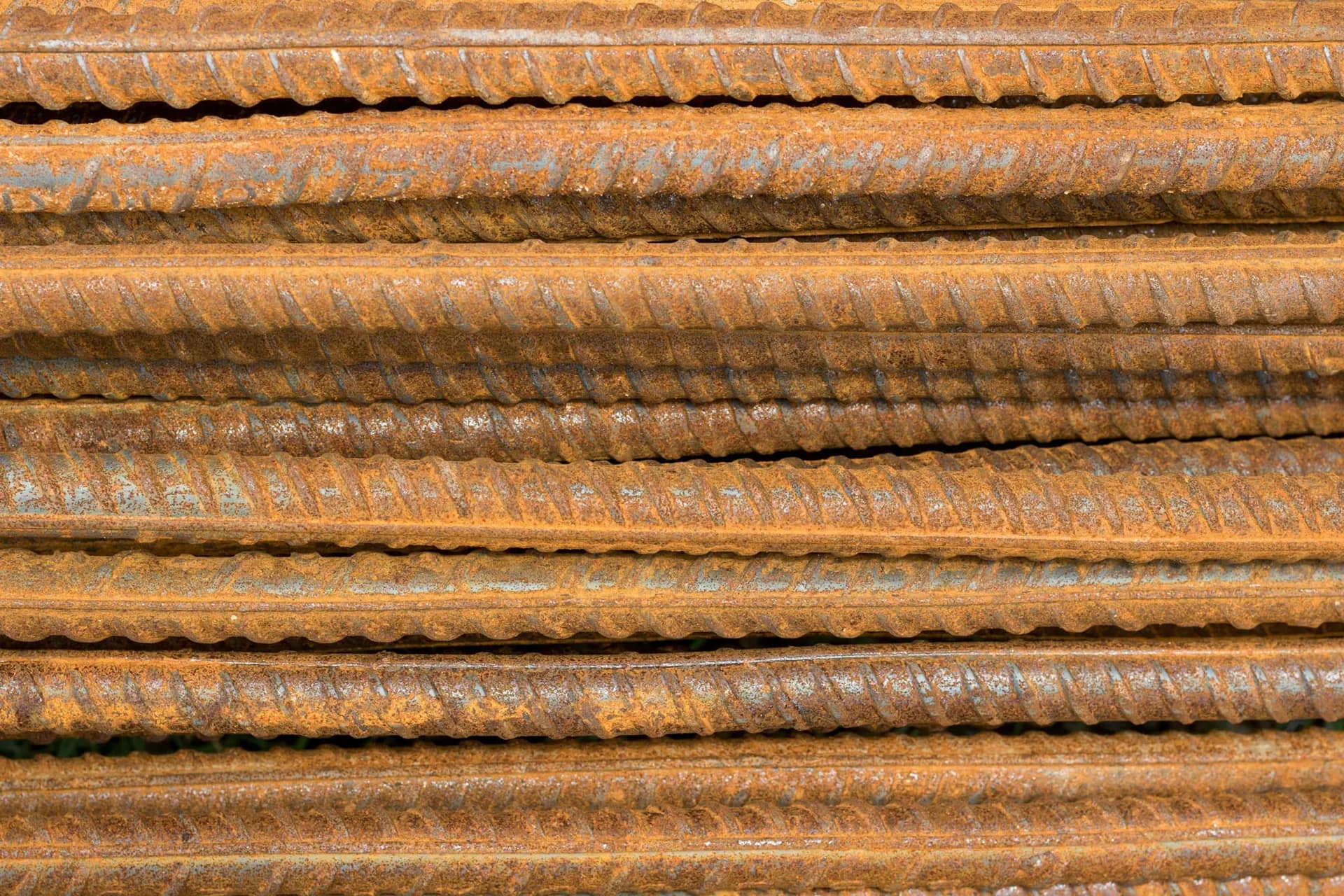 Ribbed TMT reinforcement bars stacked horizontally