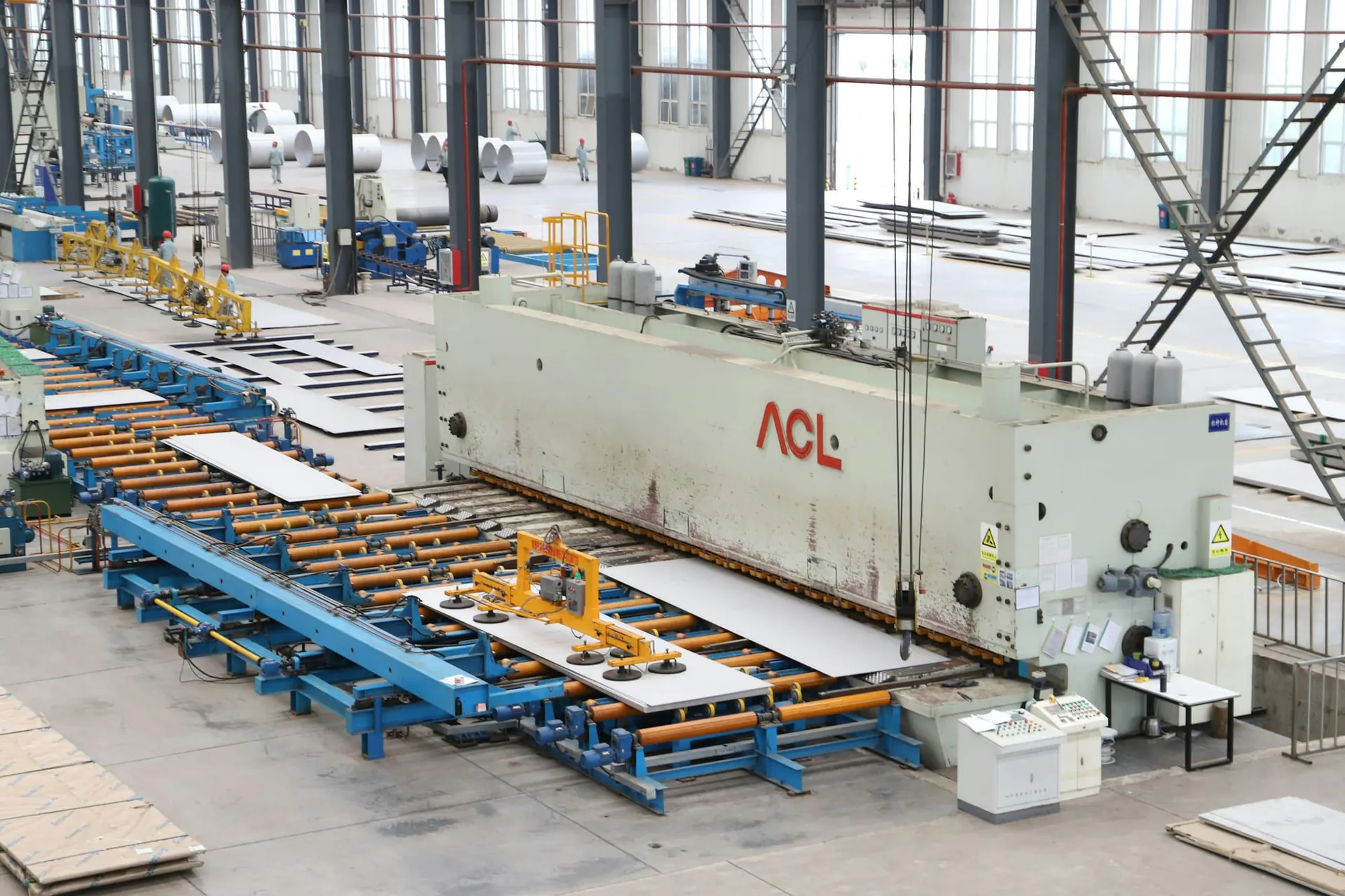 Steel sheet processing line inside a factory