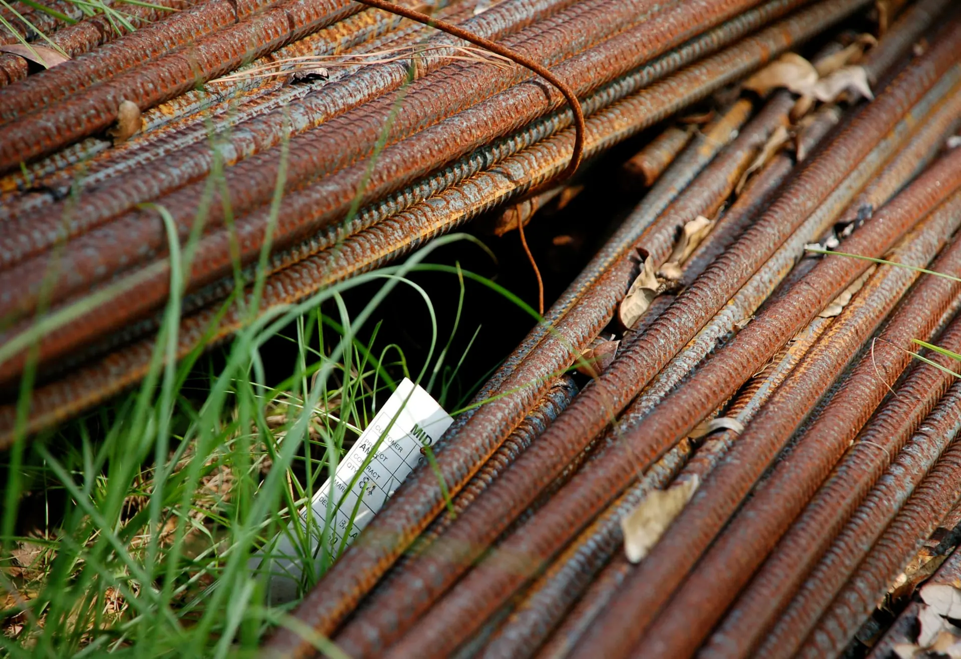 Bundles of reinforcement bars stored on site
